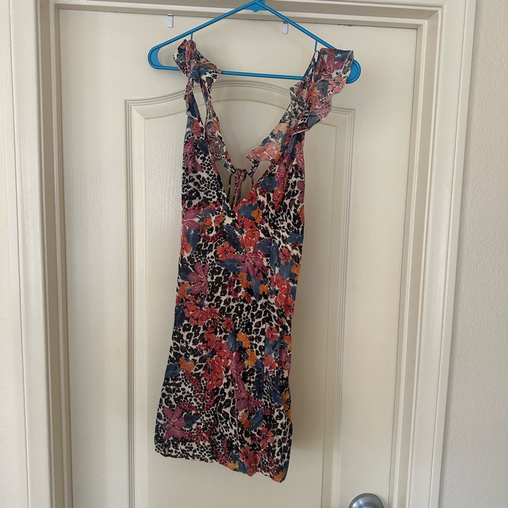 Free People Multicolor Floral and Leopard Mini Dress